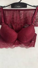 Women Lace Push-up Bra Without Steel Ring Gathers Comfortable Cups Adjustable Underwear